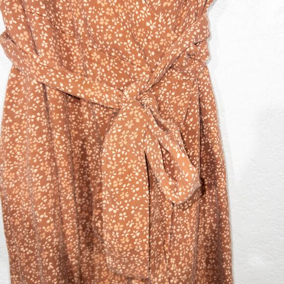 New Vetta Brown Blossom Print The Flutter Sleeve Wrap Dress Size XS - Picture 5 of 11